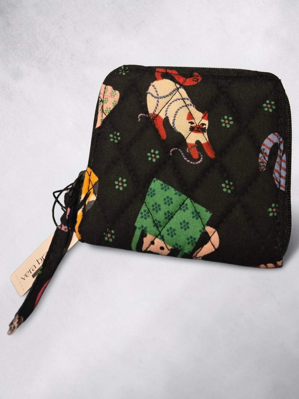 Vera Bradley Quilted Zip Wallet - Black with Multicolor Cat Print
